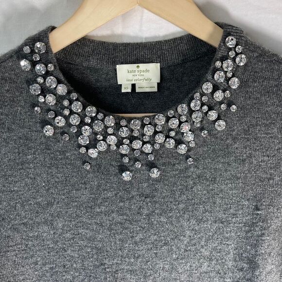 Kate Spade Do Wonders Francois Crystal Embellished Grey Wool Blend Sweat… - Picture 2 of 9